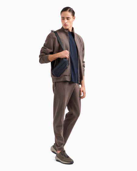Armani Sudadera de punto gofre con cremallera completa Travel Essential Promoción por tiempo limitado