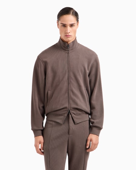 Armani Sudadera de punto gofre con cremallera completa Travel Essential Promoción por tiempo limitado