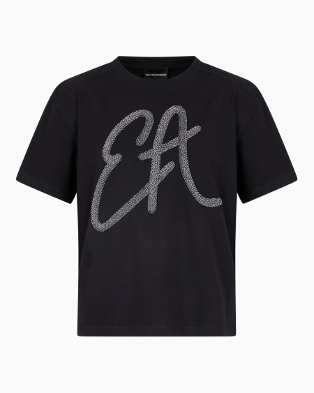 Armani Camiseta de punto de algodón con maxilogotipo de lúrex Ofertas