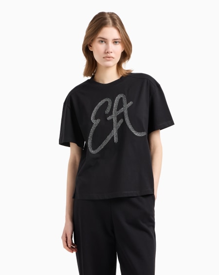 Armani Camiseta de punto de algodón con maxilogotipo de lúrex Ofertas