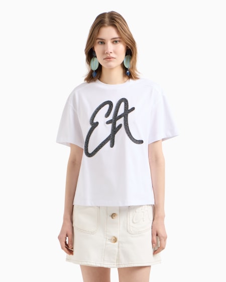 Armani Camiseta de punto de algodón con maxilogotipo de lúrex Ventas relámpago