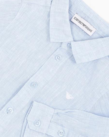 Armani Camisa de lino con bordado de águila Ofertas de temporada