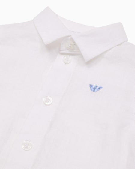 Armani Camisa de lino con bordado de águila Rebajas baratas