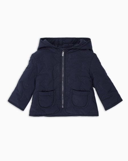Armani Cazadora de nailon con capucha y micromotivo integral de águilas efecto acolchado Descuento
