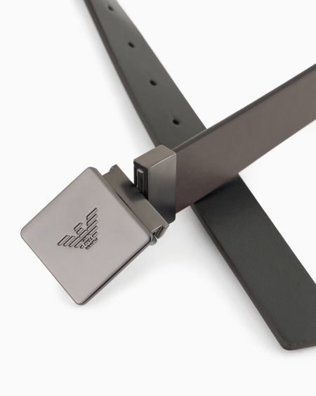 Armani Cinturón reversible de piel bicolor con placa Libre de impuestos