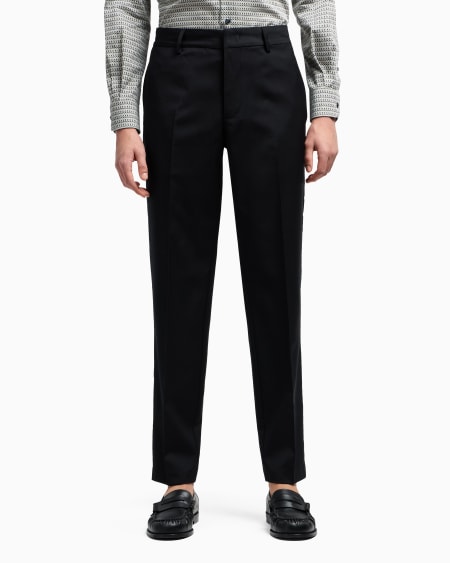 Armani Pantalones chinos de sarga ligera de mezcla de lana virgen Última moda
