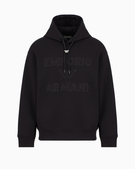 Armani Sudadera de punto doble con capucha y maxilogotipo bordado en relieve Ofertas de temporada