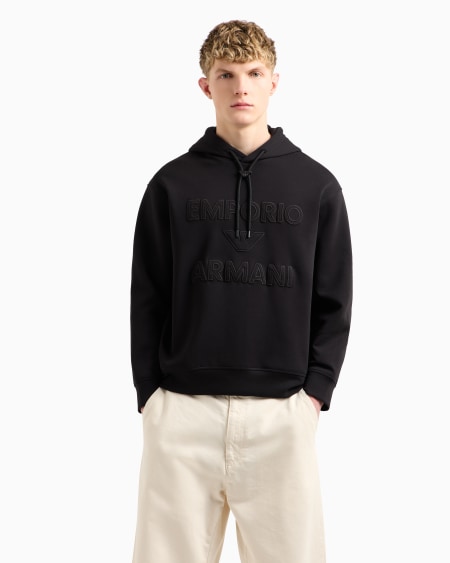 Armani Sudadera de punto doble con capucha y maxilogotipo bordado en relieve Ofertas de temporada
