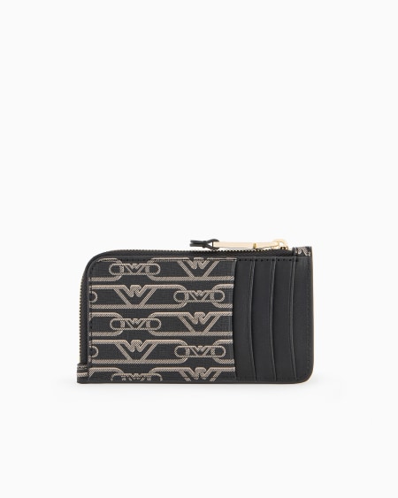 Armani Tarjetero con cremallera perimetral y estampado integral de monograma Oferta especial