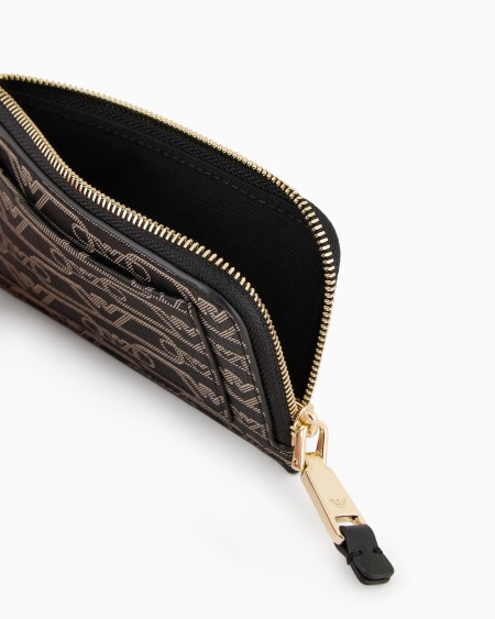 Armani Tarjetero con cremallera perimetral y estampado integral de monograma Oferta especial