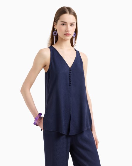 Armani Top con escote de pico de viscosa texturizada Precio de fábrica