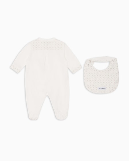 Armani Coffret-cadeau dors-bien et bavoir en jersey avec motif optique aigles Rebajas de fábrica