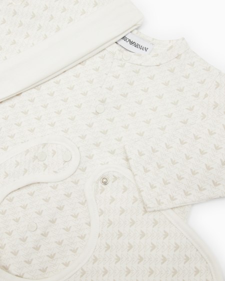 Armani Coffret-cadeau dors-bien bavoir et bonnet en jersey avec motif optique aigles Tienda