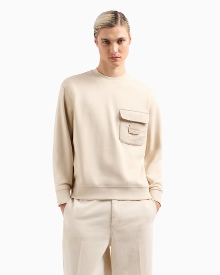 Armani Sudadera de punto de felpa con bolsillo acolchado y parche con logotipo Promoción por tiempo limitado