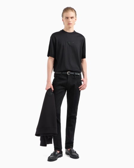 Armani Camiseta de punto de mezcla de lyocell con parche de águila con strass Clubwear ASV Libre de impuestos