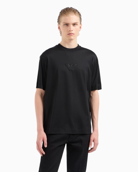 Armani Camiseta de punto de mezcla de lyocell con parche de águila con strass Clubwear ASV Libre de impuestos