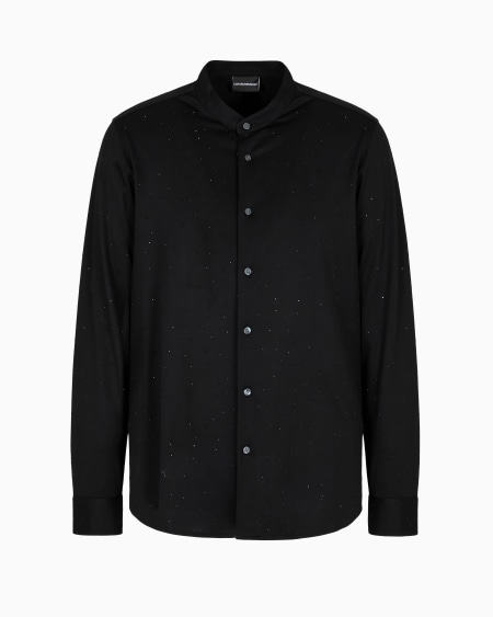 Armani Camisa con cuello de tira de punto de mezcla de lyocell con aplicación integral de strass Clubwear ASV Última moda