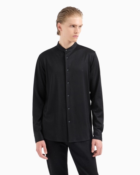 Armani Camisa con cuello de tira de punto de mezcla de lyocell con aplicación integral de strass Clubwear ASV Última moda