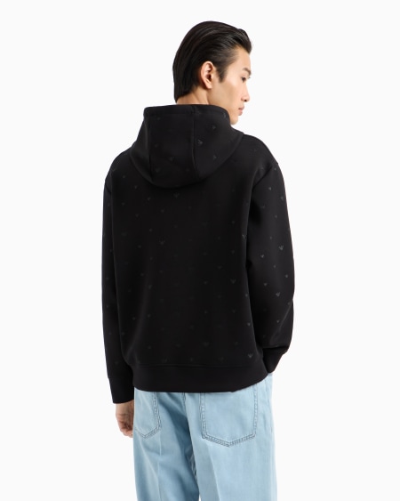 Armani Sudadera de punto doble con capucha y microbordado de águilas por toda la prenda Descuento por venta flash