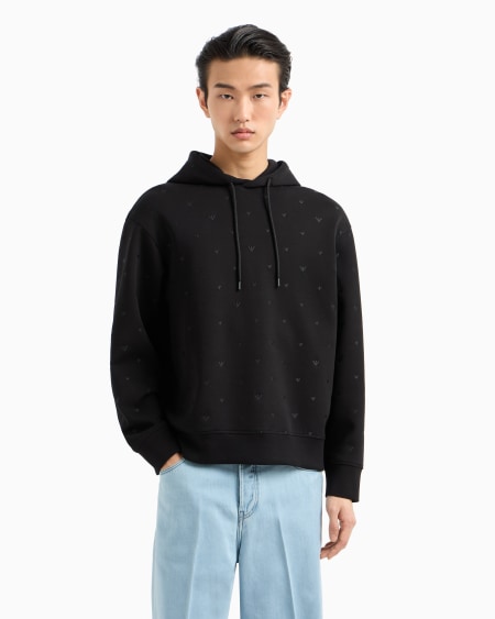 Armani Sudadera de punto doble con capucha y microbordado de águilas por toda la prenda Descuento por venta flash