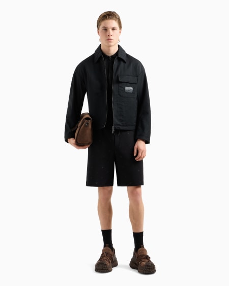 Armani Bermudas de punto doble con microáguilas bordadas por toda la prenda Ofertas de temporada