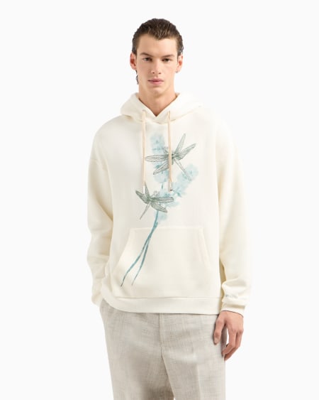 Armani Sudadera con capucha de punto con estampado y bordado de libélulas 2025