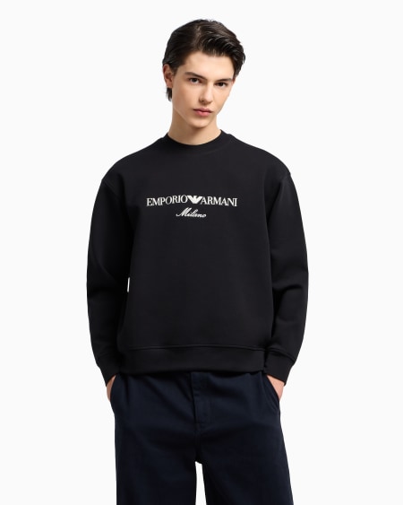 Armani Sudadera de punto doble con logotipo bordado Rebajas