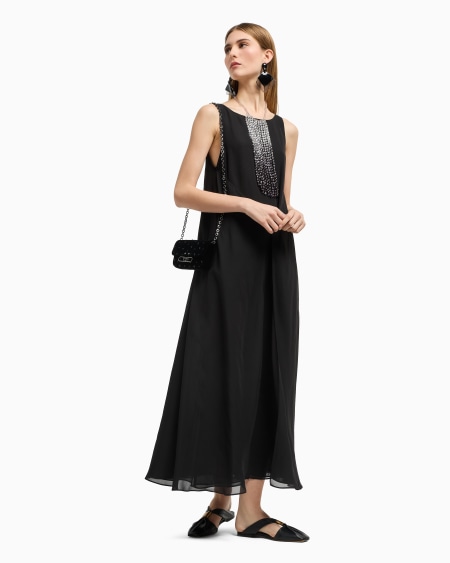 Armani Vestido largo con panel delantero de georgette técnico Rebajas online
