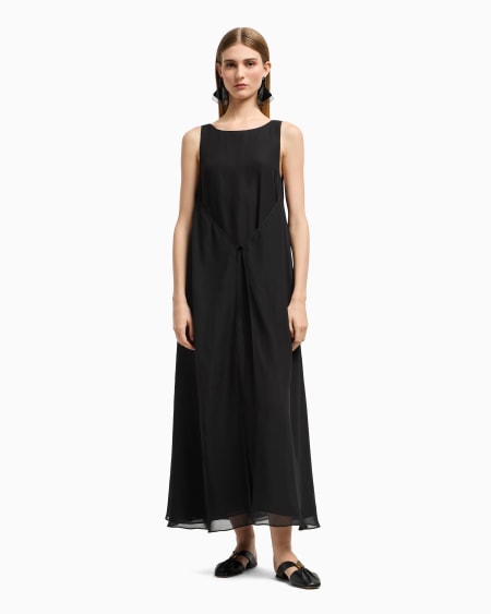 Armani Vestido largo con panel delantero de georgette técnico Rebajas online