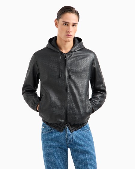 Armani Cazadora reversible de corte relajado de napa de cordero con inscripción integral en relieve Últimos 3 días