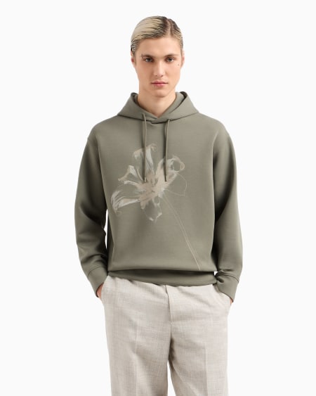 Armani Sudadera de corte holgado en punto doble con capucha y maxiestampado de lirio COMPRAR AHORA