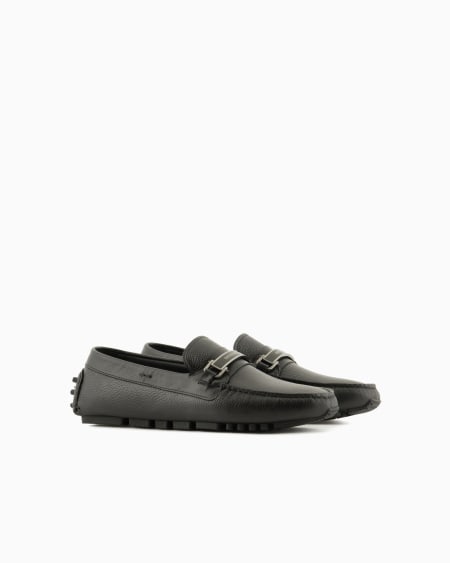 Armani Mocasines driver en cuero plena flor con estribo Precios de Black Friday