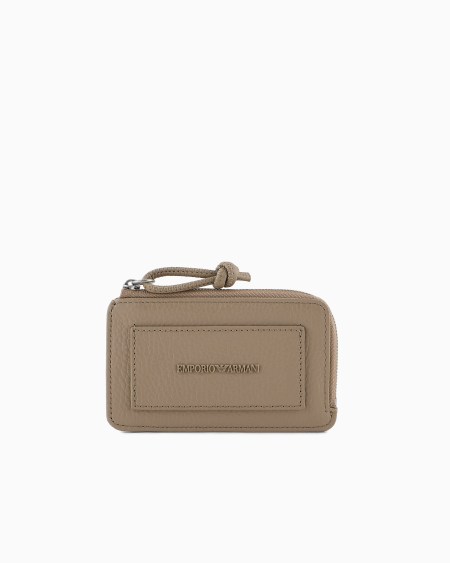 Armani Tarjetero con cremallera de piel abatanada