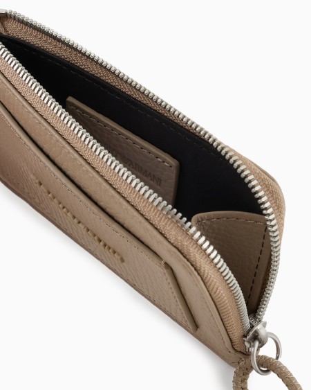 Armani Tarjetero con cremallera de piel abatanada Oferta exclusiva
