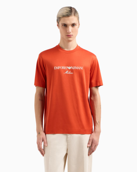 Armani Camiseta de punto de mezcla de lyocell con logotipo bordado ASV Grandes ahorros