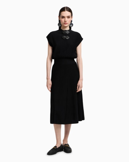 Armani Vestido largo de tejido ottoman con detalles joya Ofertas