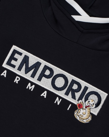 Armani Sudadera de punto doble con capucha y maxibordado Último día