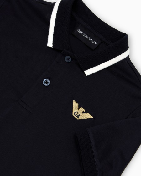 Armani Polo de punto de mezcla de lyocell con logotipo bordado ASV Ofertas especiales