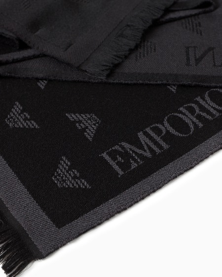Armani Bufanda de lana con motivo integral de águila en tejido jacquard Oferta especial