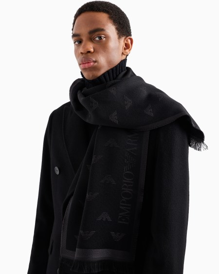 Armani Bufanda de lana con motivo integral de águila en tejido jacquard Oferta especial