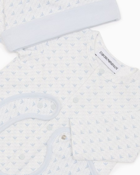 Armani Coffret-cadeau dors-bien bavoir et bonnet en jersey avec motif optique aigles Oferta exclusiva