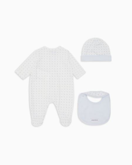 Armani Coffret-cadeau dors-bien bavoir et bonnet en jersey avec motif optique aigles Oferta exclusiva