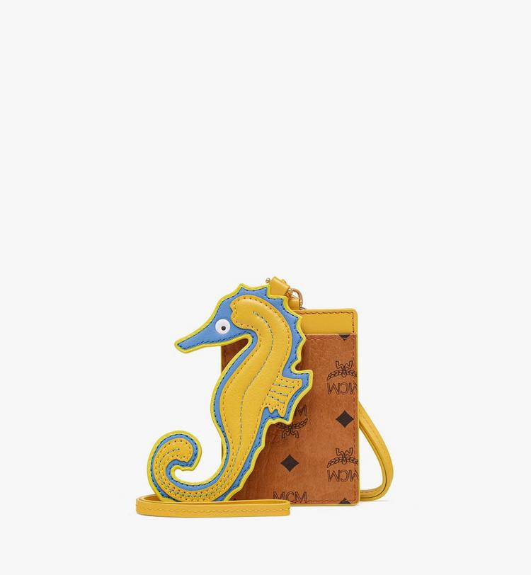 MCM Aren Lanyard Card Case w/ Seahorse Charm in Visetos