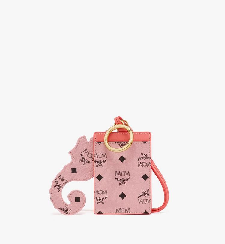 MCM Aren Lanyard Card Case w/ Seahorse Charm in Visetos Grandes descuentos