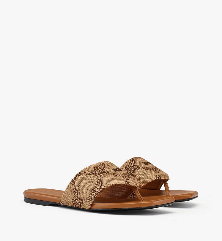 MCM Flat Sandals in Lauretos Raffia Jacquard Envío internacional gratuito