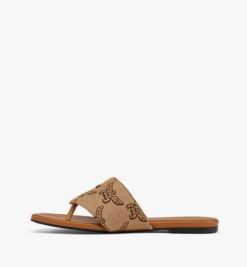 MCM Flat Sandals in Lauretos Raffia Jacquard Envío internacional gratuito